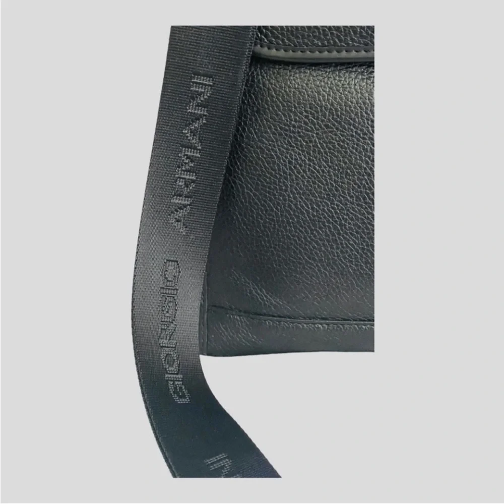 GIORGIO ARMANI BLACK Briefcase Computer Travel Fine Saffiano Leather Bag